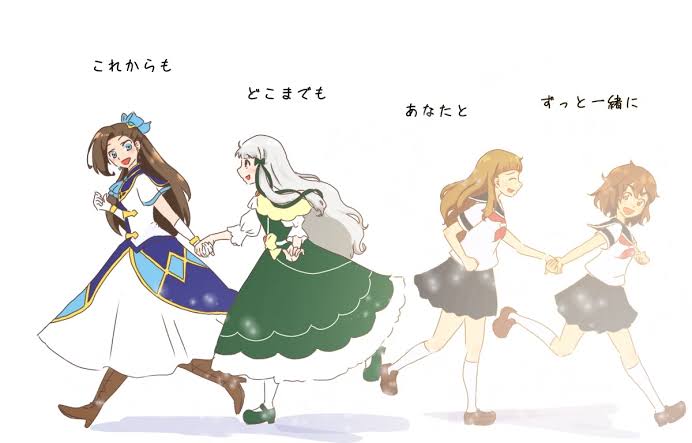 holding_hands, katarina_claes, long_hair, medium_hair, monkey_girl_(hamefura), multiple_girls, otome_game_no_hametsu_flag_shika_nai_akuyaku_reijou_ni_tensei_shite_shimatta, reflection