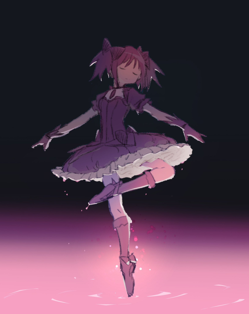 1girl, ballet_slippers, black_background, bow, chest_jewel, closed_eyes, commentary, dancing