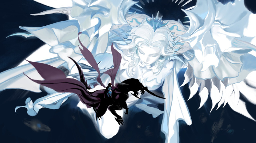 2girls, 7enn, cape, closed_eyes, colored_skin, commentary, english_commentary, final_fantasy
