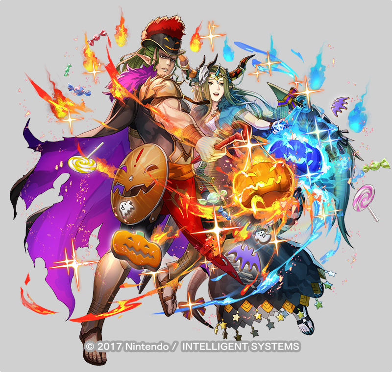 1boy, 1girl, armor, blue_fire, bracelet, brother_and_sister, candy, commentary
