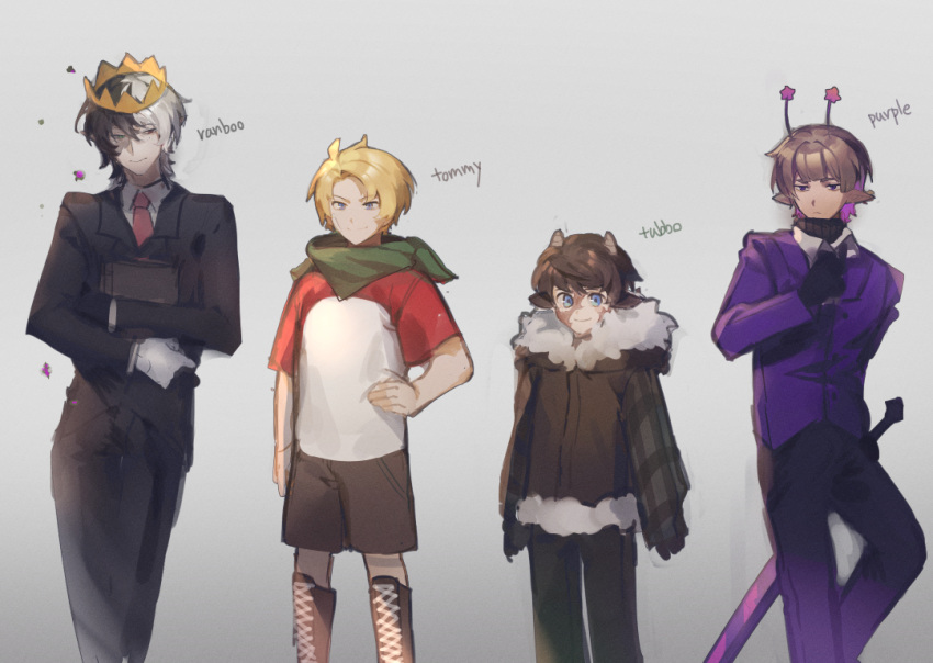 1other, 3boys, alien, animal_ears, animification, antennae, blonde_hair, blue_eyes