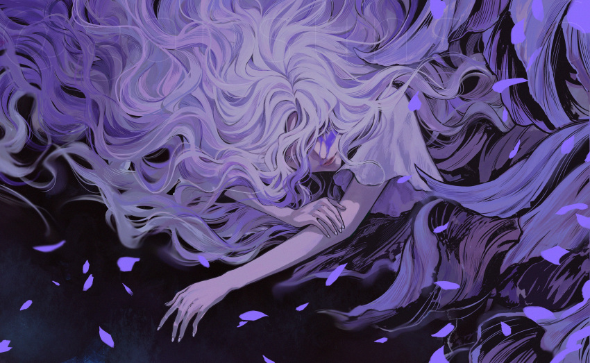 1girl, absurdres, black_background, closed_eyes, dress, elden_ring, elden_ring:_shadow_of_the_erdtree, falling_petals