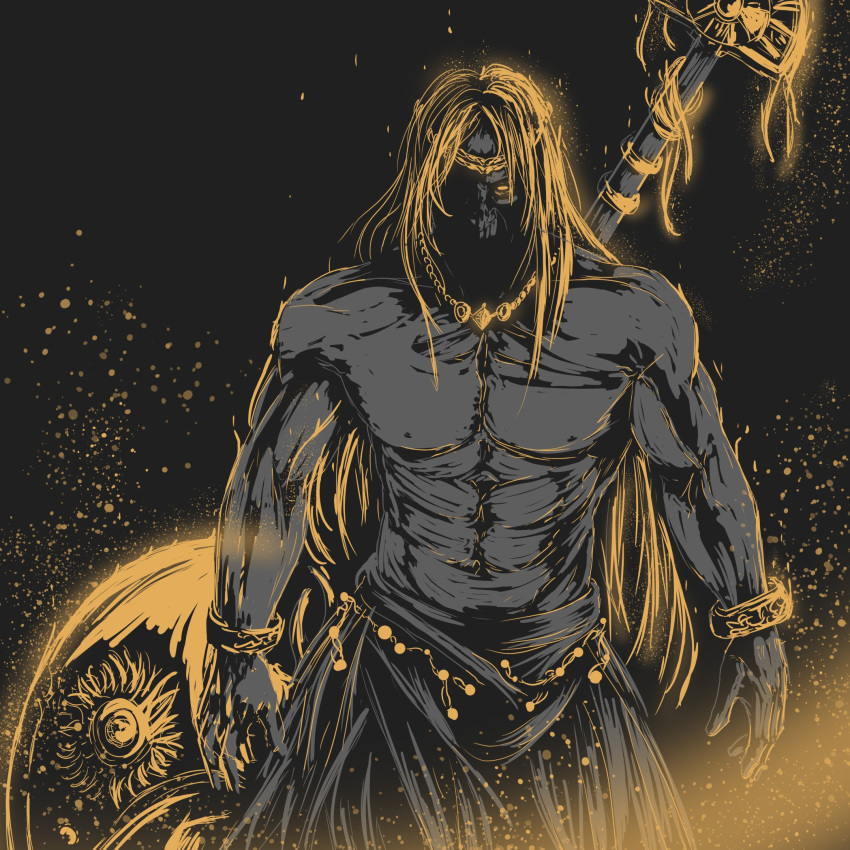 00osamio00, 1boy, axe, battle_axe, blonde_hair, bracelet, circlet, commentary