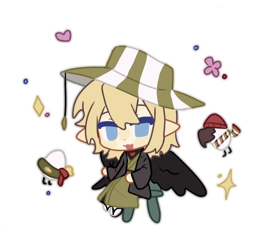 1boy, :3, bird_boy, bird_wings, black_wings, blonde_hair, blue_eyes, chayanne