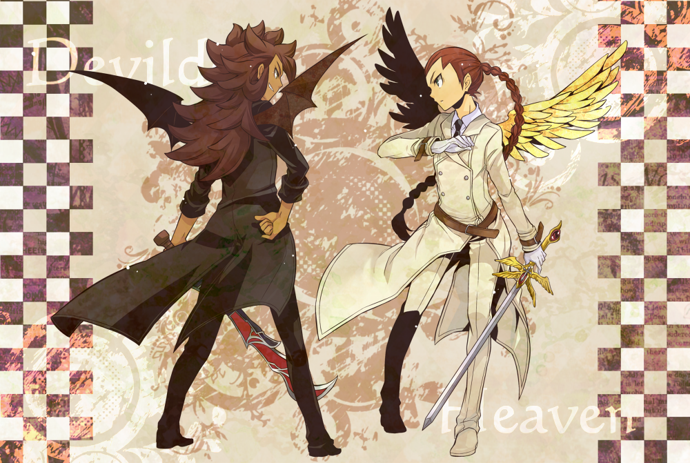 angel, braid, brown_hair, coat, demon, desuta, formal, inazuma_eleven
