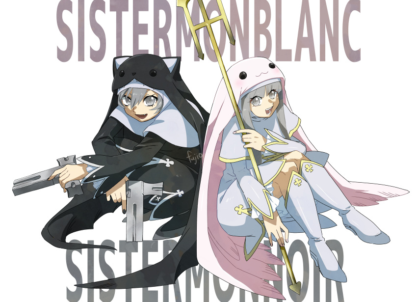 2girls, absurdres, black_dress, character_name, cross-shaped_pupils, digimon, digimon_(creature), dress