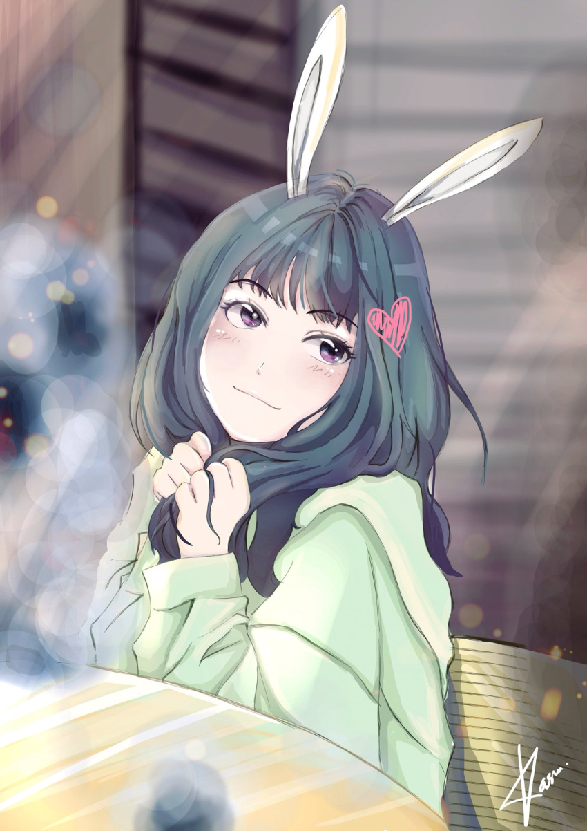 1girl, animal_ears, blunt_bangs, blush, closed_mouth, english_commentary, eunha_(gfriend), fake_animal_ears