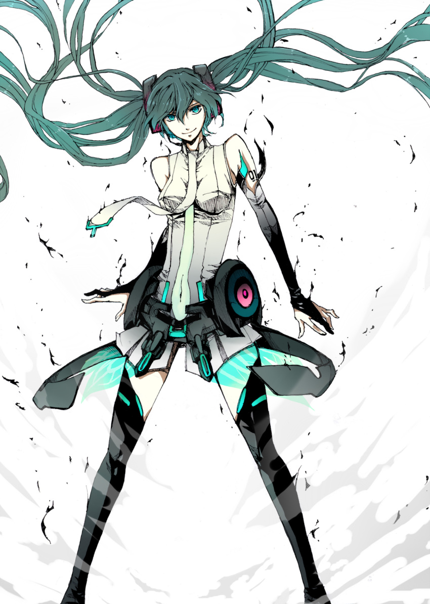 aqua_eyes, aqua_hair, bridal_gauntlets, fleur-de-lis, floating_hair, hatsune_miku, hatsune_miku_(append), headset