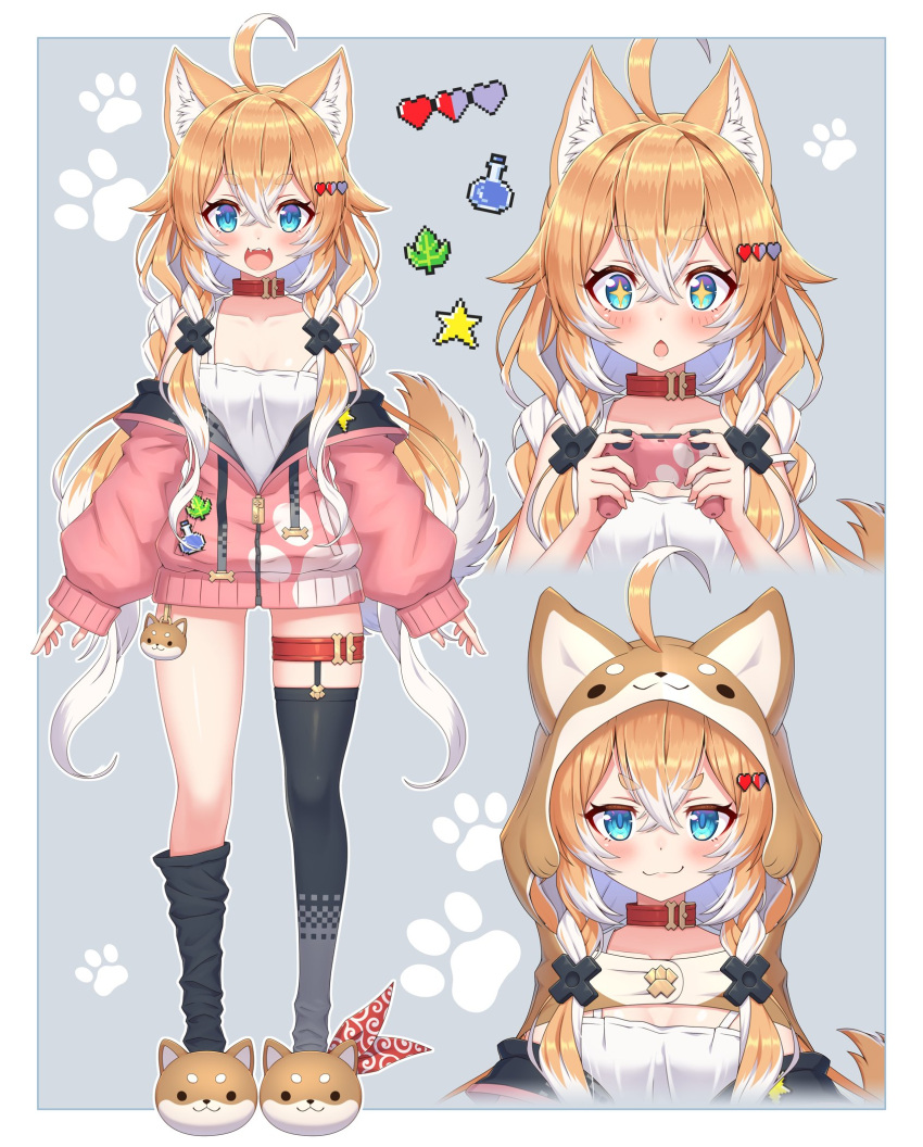 +_+, 1girl, :d, animal_ear_fluff, animal_ears, animal_hood, areola_slip, asymmetrical_legwear