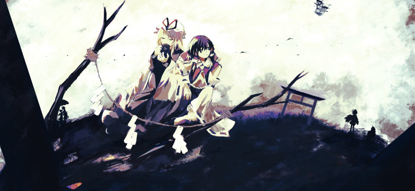 absurdres, ascot, bare_shoulders, black_eyes, blonde_hair, brown_hair, closed_eyes, closed_mouth