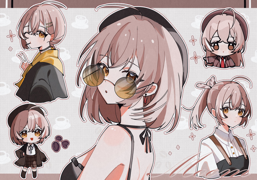 1girl, :d, :o, ahoge, alternate_costume, alternate_hairstyle, beret, black_cardigan