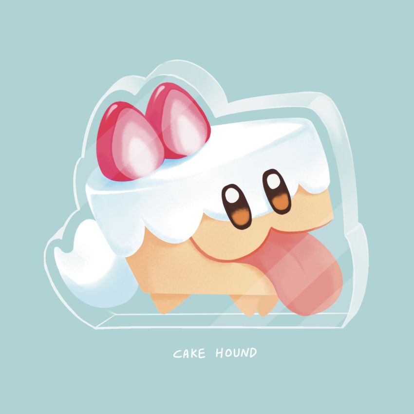:3, acrylic_stand_(object), animal, animal_focus, aqua_background, cake, cake_hound, cake_slice