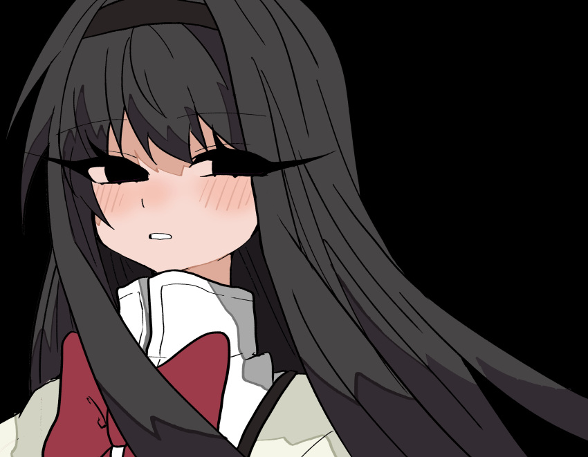 1girl, absurdres, akemi_homura, black_eyes, black_hair, black_hairband, bow, bowtie