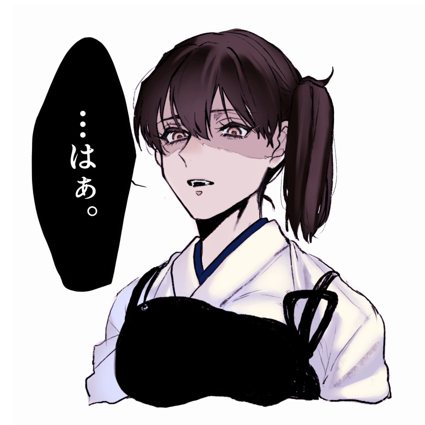1girl, brown_eyes, brown_hair, commentary_request, cropped_torso, eyelashes, hair_between_eyes, highres