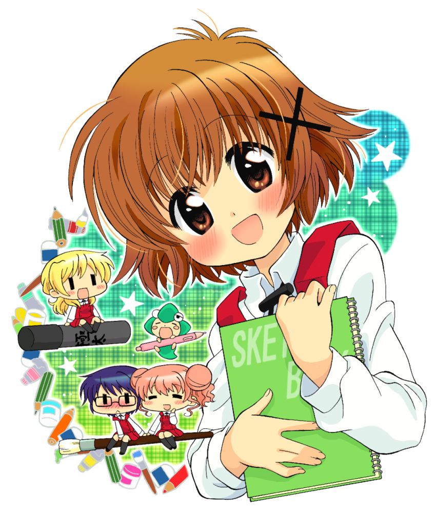 brown_hair, chibi, hidamari_sketch, highres, hiro, kyapu-10, marker, marker_pen