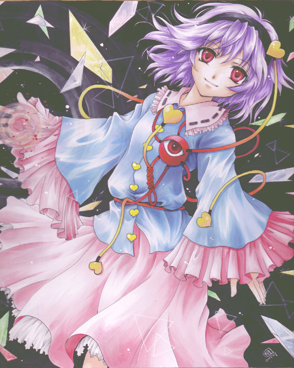 eyeball, hairband, heart, komeiji_satori, magic, marker_(medium), petticoat, purple_hair