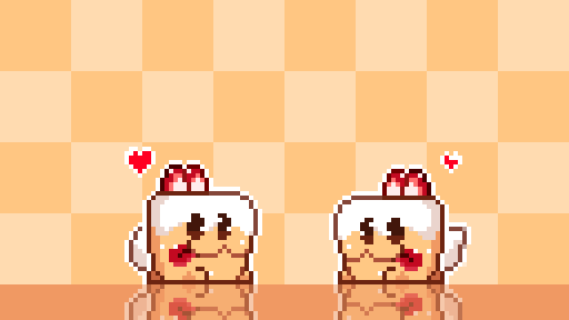 :3, albert_owo, animal, animal_focus, animated, animated_gif, cake, cake_hound, cake_slice, commentary, cookie_run, cookie_run:_kingdom, cream_cake_hound, dog, english_commentary, food, food-themed_creature, fruit, heart, looping_animation, no_humans, pixel_art, strawberry, tail, tail_wagging, tongue, tongue_out