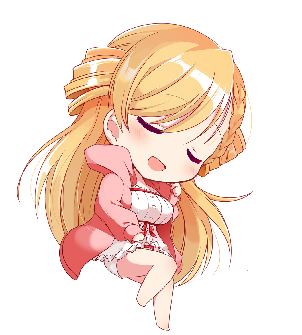 1girl, araragi_ayune, blonde_hair, blush, braid, breasts, chibi, chibi_only
