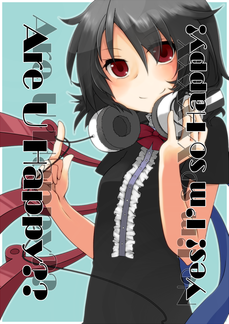 asymmetrical_wings, black_hair, cielo_oceano, headphones, houjuu_nue, red_eyes, short_hair, smile