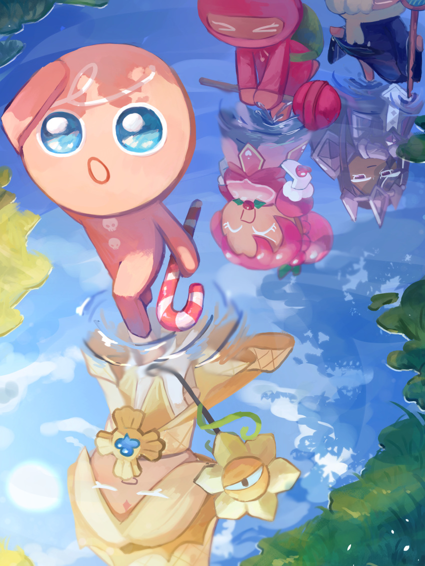 2girls, 4boys, absurdres, backpack, bag, candy, candy_cane, commentary_request