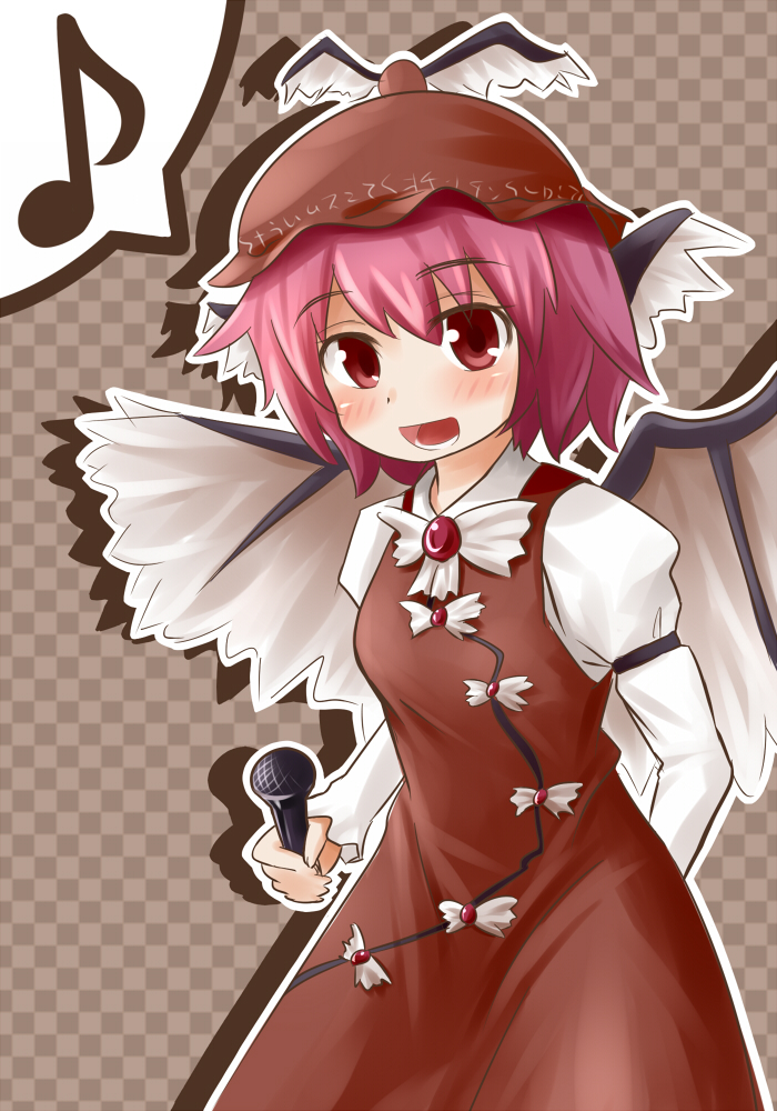 animal_ears, hat, microphone, musical_note, mystia_lorelei, pink_hair, ra_n, ran_(9ens2000)