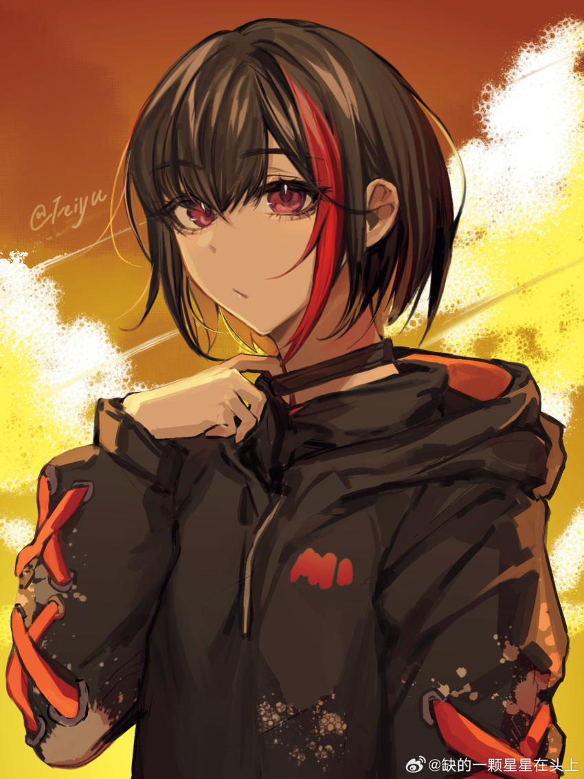 1girl, bang_dream!, black_choker, black_hoodie, chinese_commentary, choker, choker_pull, closed_mouth