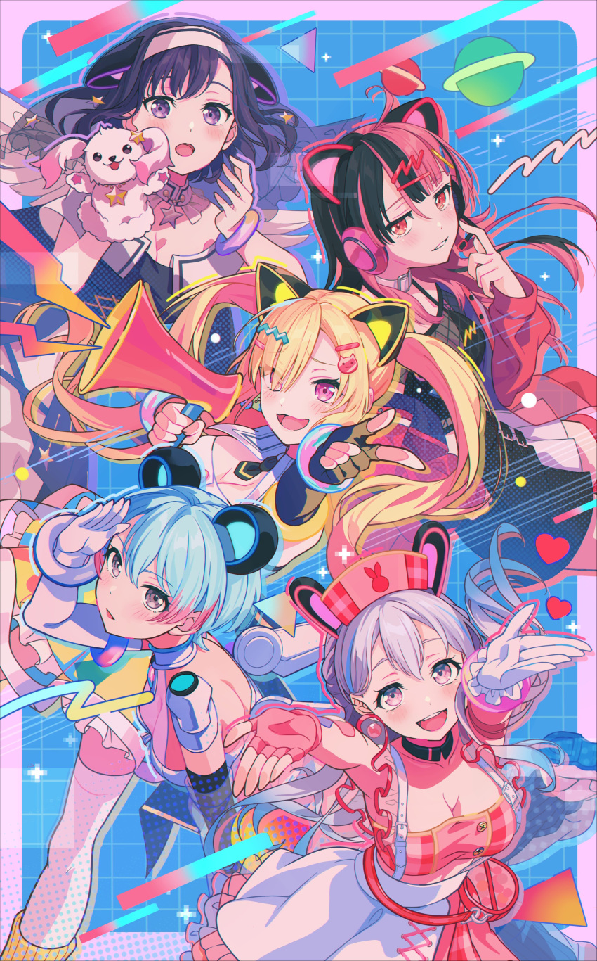 5girls, :o, absurdres, ahoge, animal_ears, bang_dream!, bang_dream!_mugendai_mewtype, black_hair