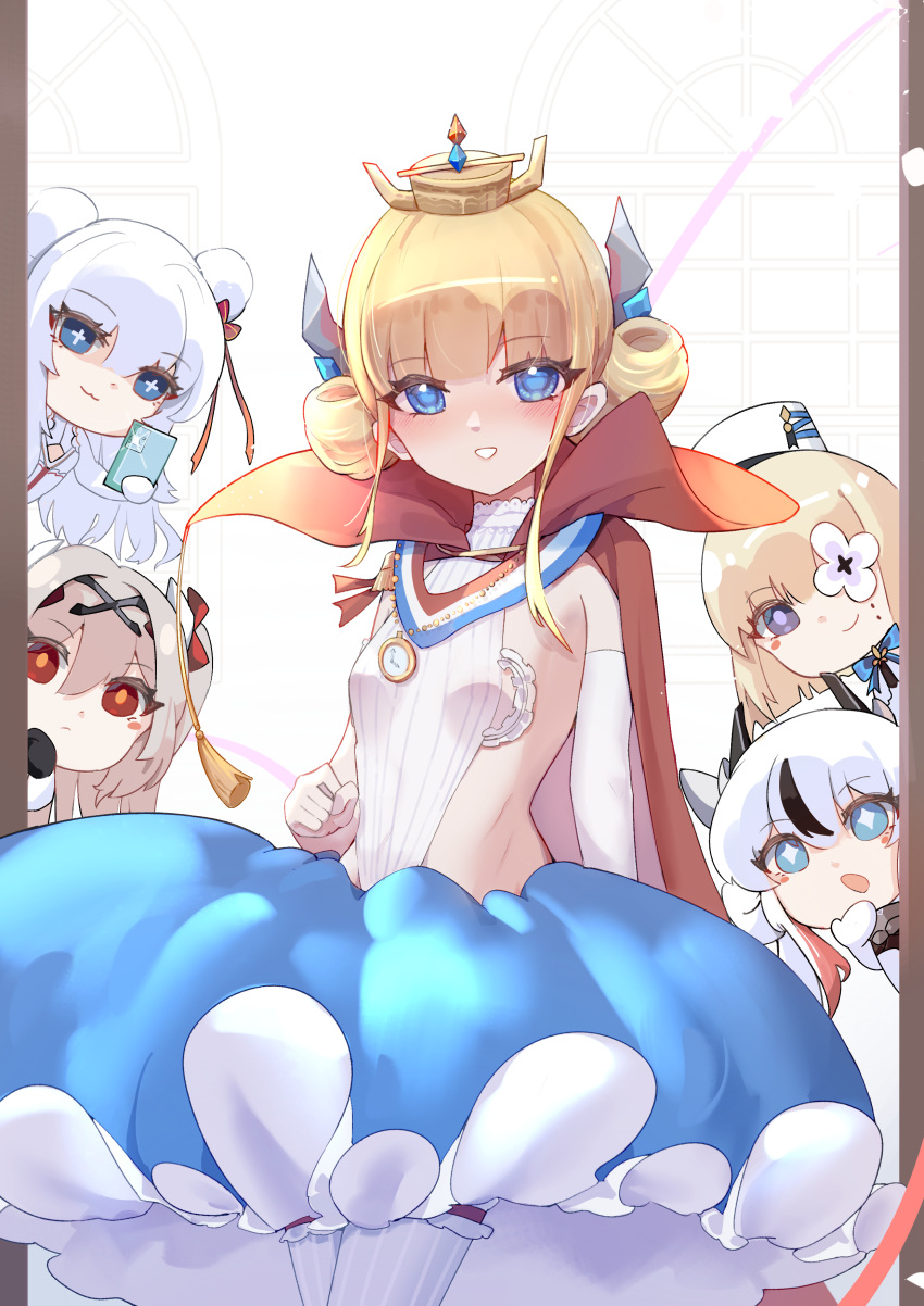 +_+, 5girls, absurdres, azur_lane, blonde_hair, blue_eyes, blue_skirt, blush