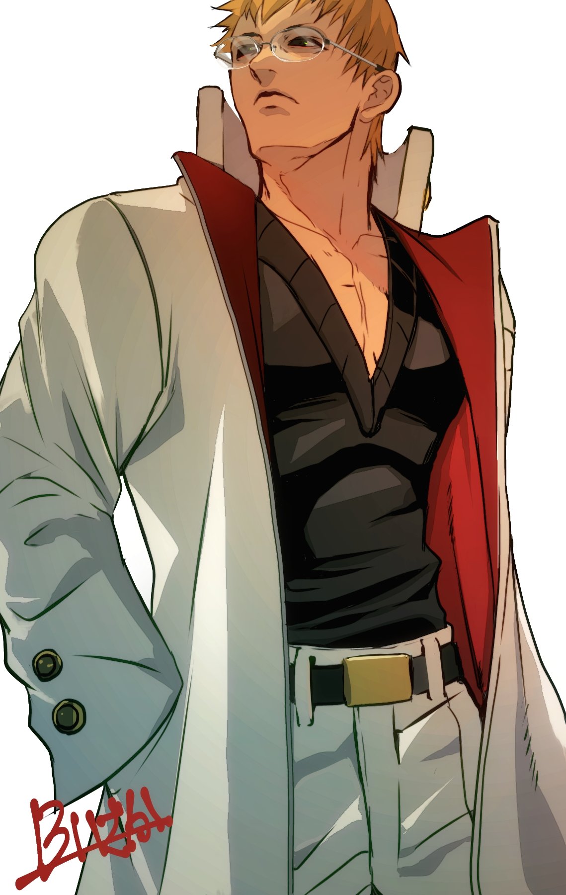 1boy, belt, belt_buckle, black_belt, black_sweater_vest, buckle, burning_isaka, buttoned_cuffs