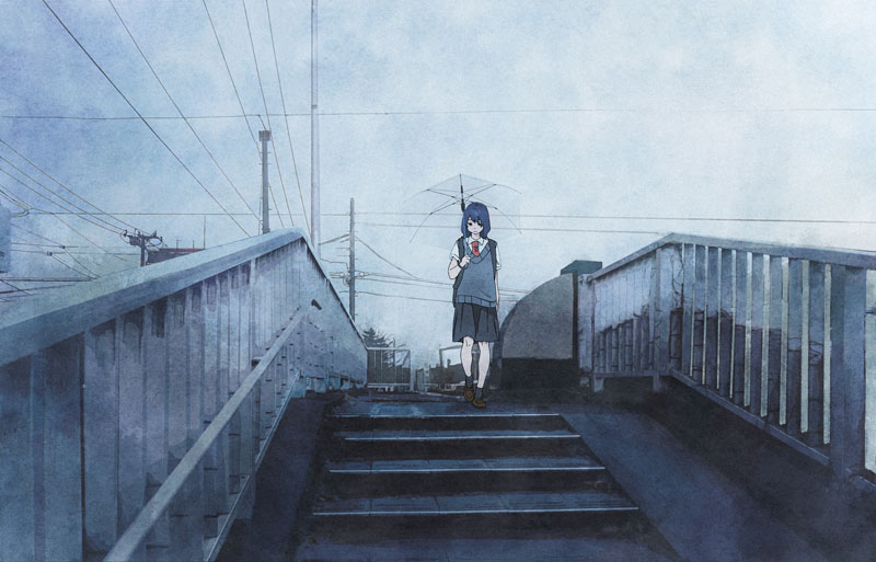 1girl, arima_haruka, black_skirt, black_socks, blue_sweater_vest, brown_footwear, closed_mouth, collared_shirt