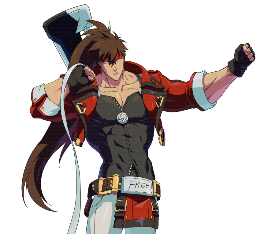 1boy, arms_up, ashensol, belt, belt_buckle, black_gloves, black_shirt, black_trim