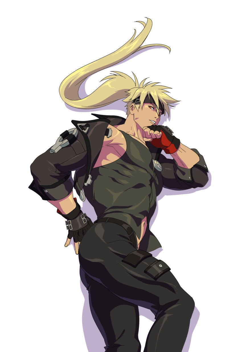 1boy, abs, alternate_color, alternate_hair_color, arm_up, ashensol, belt, black_belt