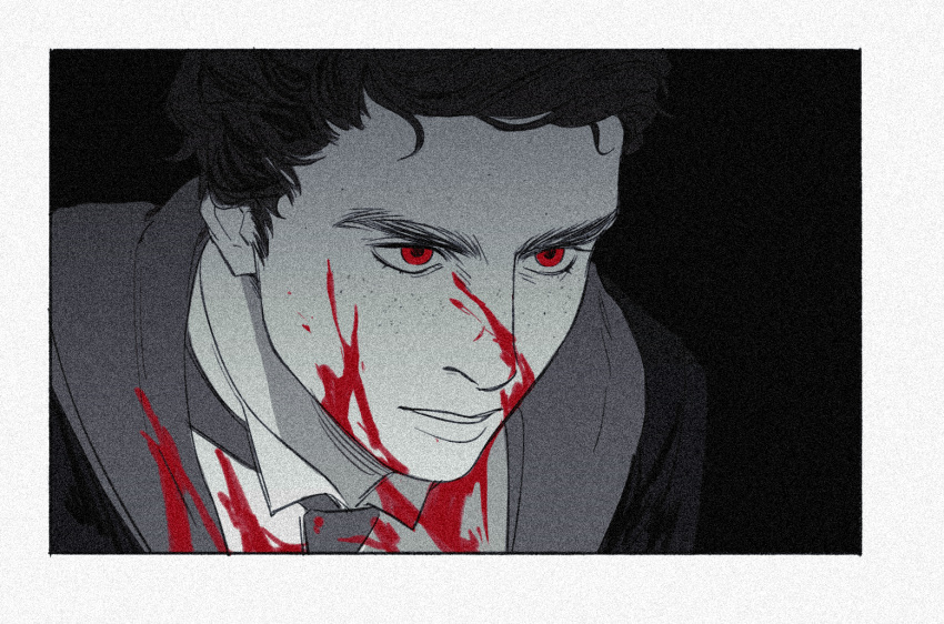 1boy, black_coat, black_robe, blood, blood_on_face, coat, harry_potter_(series), hogwarts_legacy