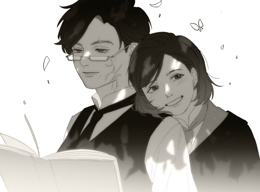 2girls, black_coat, black_robe, book, coat, glasses, harry_potter_(series), hogwarts_legacy