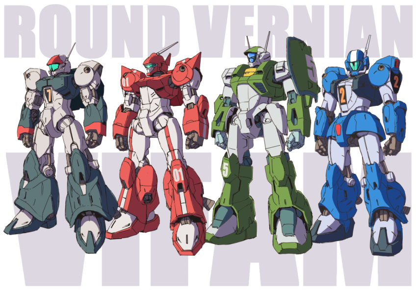character_name, dillfam, english_text, ginga_hyouryuu_vifam, mecha, mecha_focus, neofam, no_humans, original, radio_antenna, redesign, robot, round_vernian, science_fiction, shield, teikoku_jokyoku, torunfam, vernier_thrusters, vifam, white_background