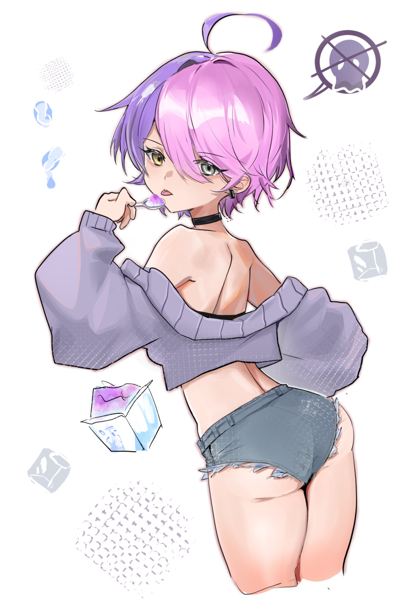 1girl, absurdres, ahoge, ass, benghuai_xueyuan, black_choker, choker, denim