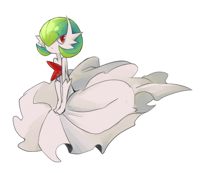 bob_cut, dmt_(auburn), dress, elbow_gloves, gardevoir, gloves, green_hair, hair_over_one_eye