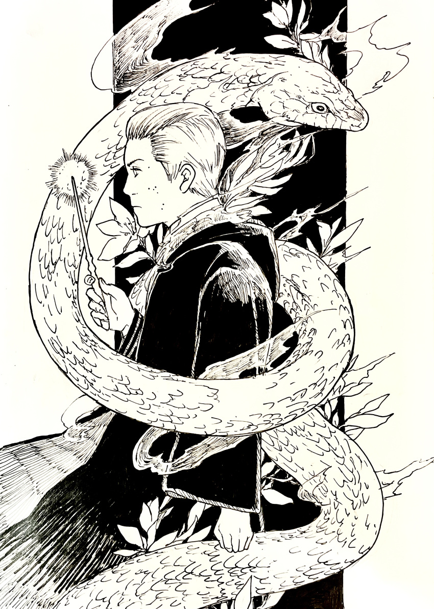 1boy, absurdres, as_122m, black_coat, black_robe, coat, harry_potter_(series), highres