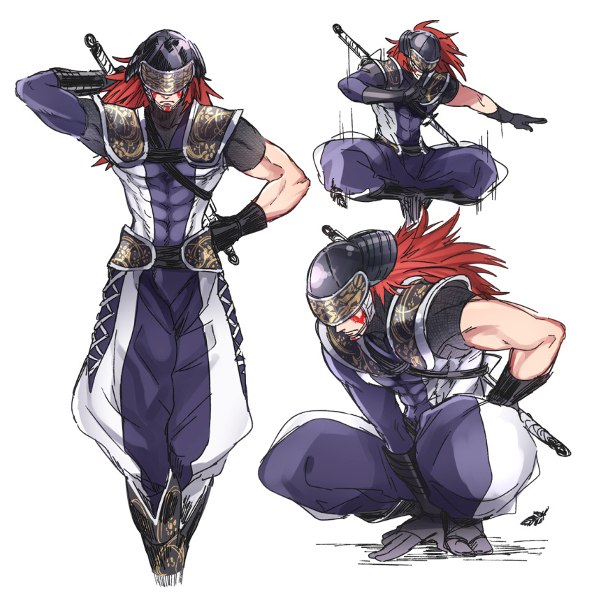 1boy, abs, armor, asymmetrical_sleeves, black_gloves, covered_abs, covered_eyes, facepaint