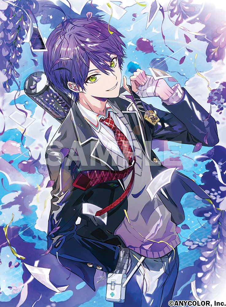 1boy, bandaged_hand, bandages, black_jacket, collared_shirt, commentary_request, english_text, floral_background