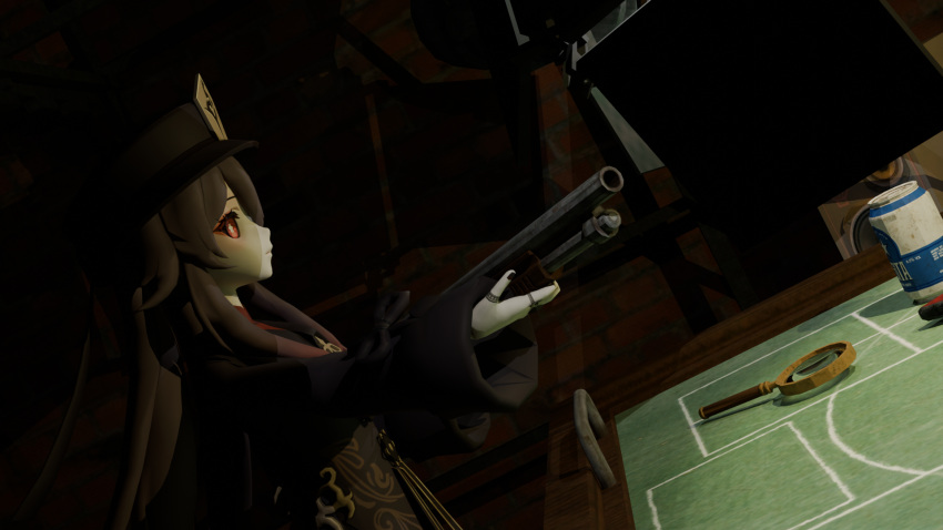 beer_can, black_hat, black_nails, buckshot_roulette, can, coat, drink_can, gun