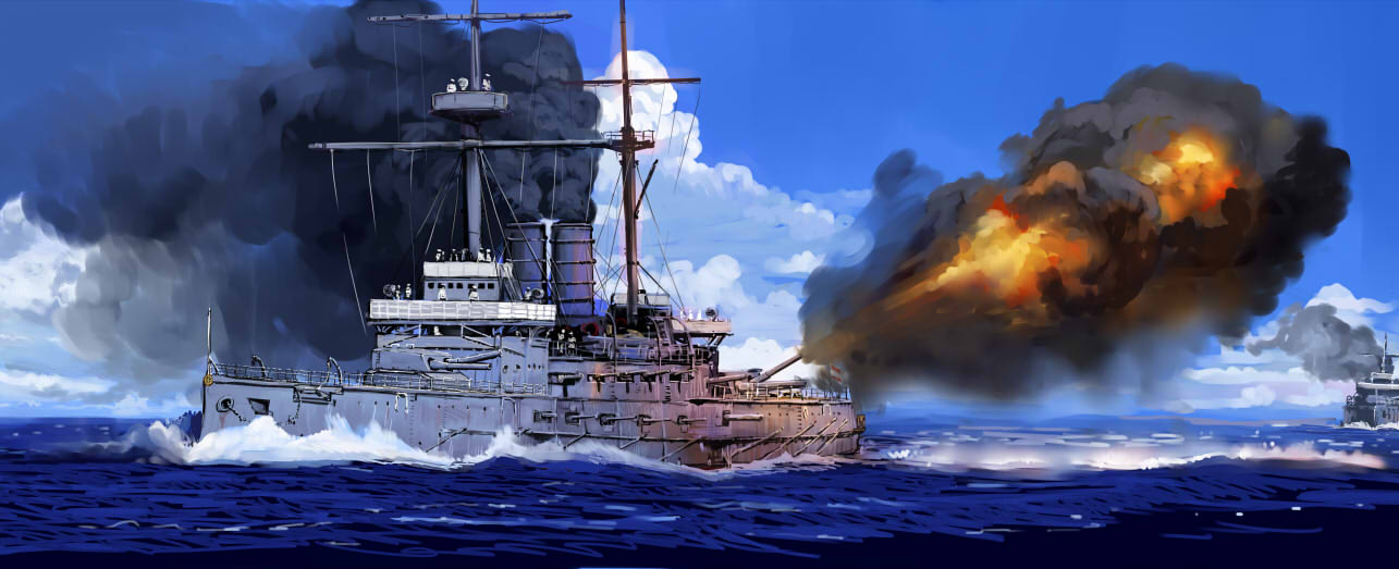 battle, battleship, cannon, cloud, clouds, dakimakura, fire, firing