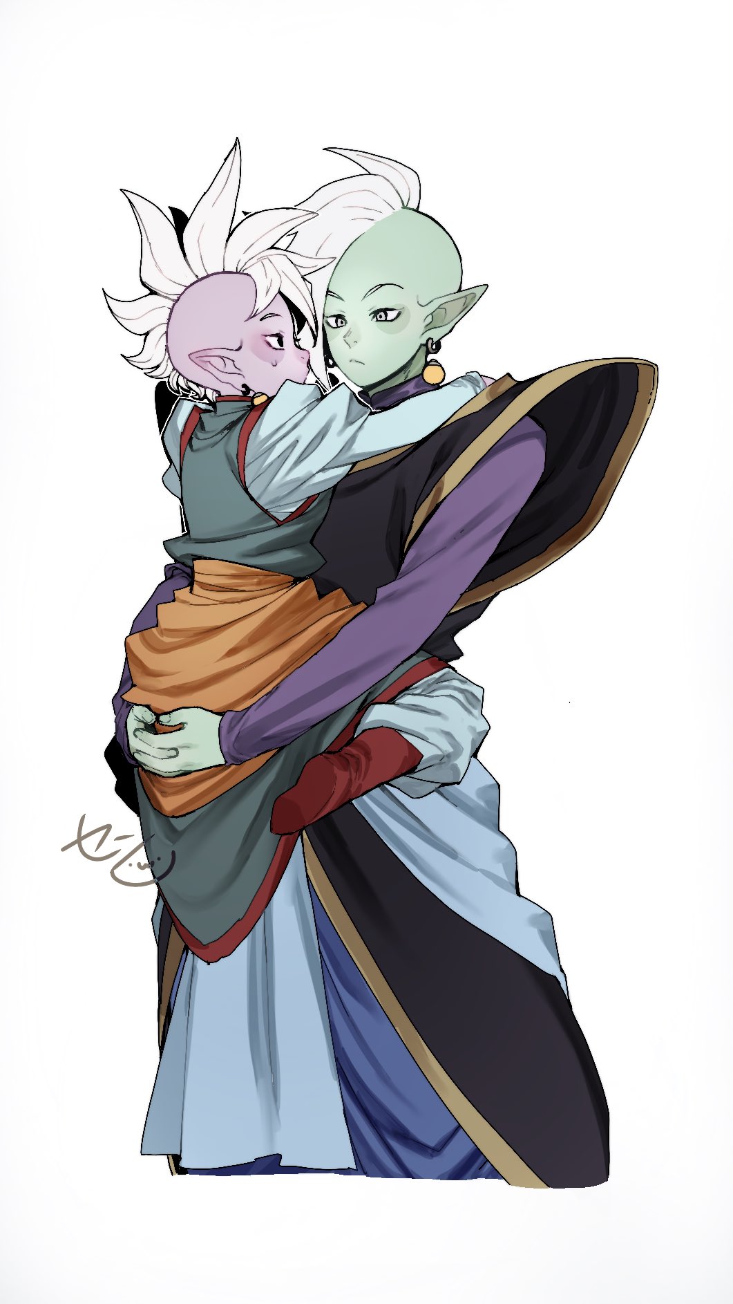 2boys, arms_around_neck, black_eyes, blue_pants, blue_sash, boots, carrying, carrying_person