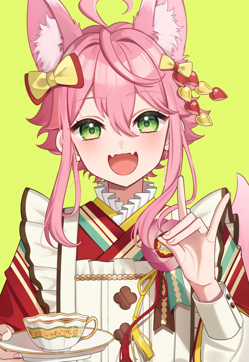1boy, absurdres, ahoge, animal_ears, apron, bow, chestnut_mouth, cowlick