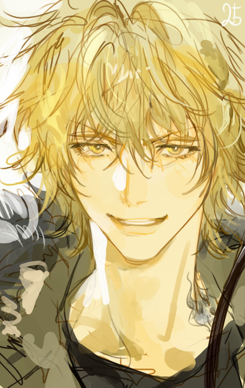 1boy, black_shirt, blonde_hair, close-up, dino_(reborn), fur-trimmed_jacket, fur_trim, green_jacket
