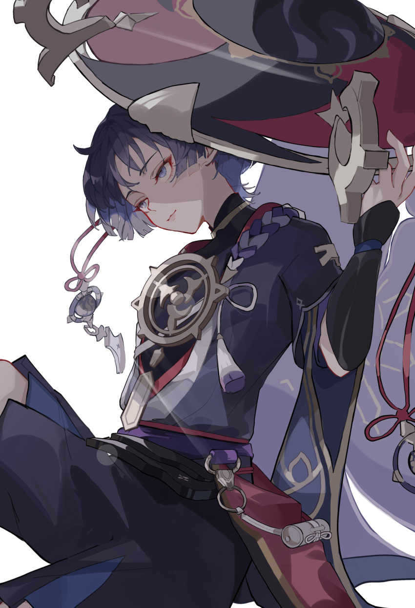 1boy, :3, absurdres, armor, belt, black_bodysuit, black_hair, black_kimono