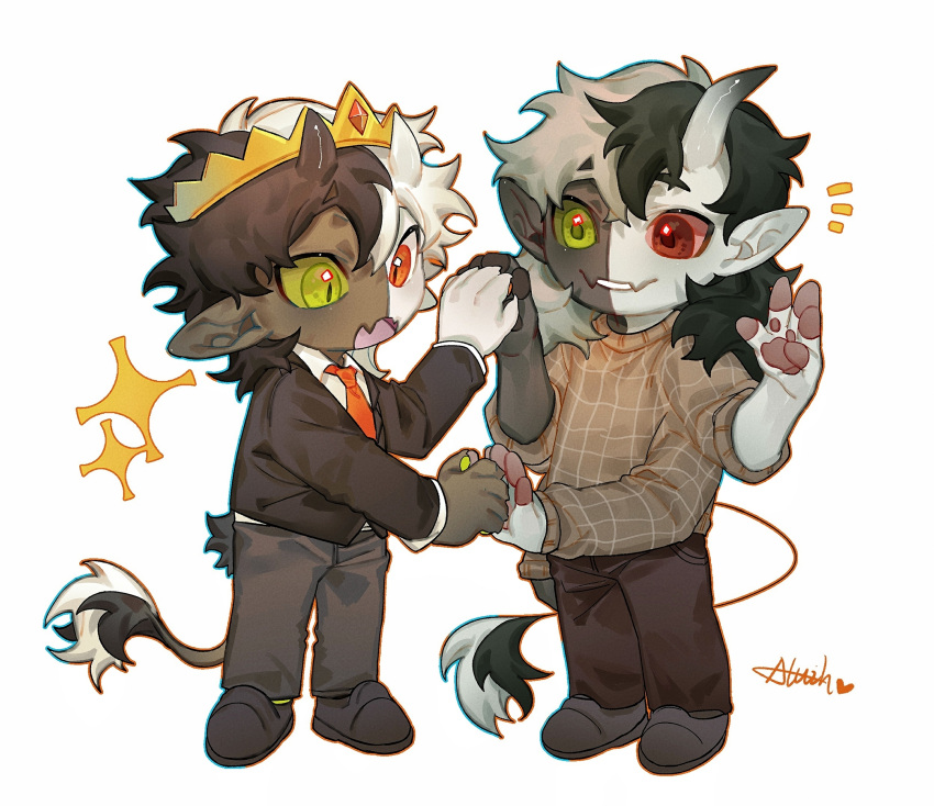 2others, aluih7, androgynous, black_jacket, chibi, chibi_only, commentary, crown