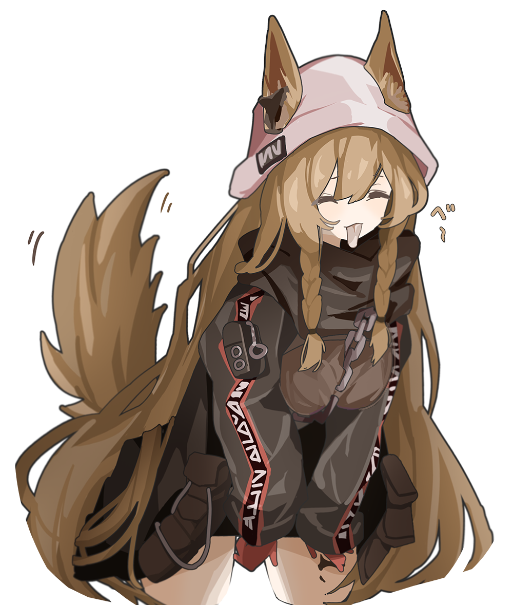 1girl, ^_^, animal_ears, arknights, black_jacket, black_scarf, braid, brown_hair