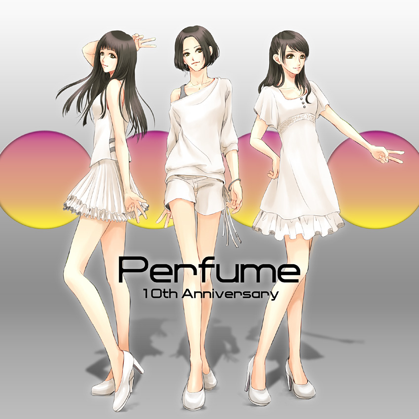 dress, hazuki_(azana), hazuki_(pixiv499163), high_heels, multiple_girls, perfume, shoes, skirt