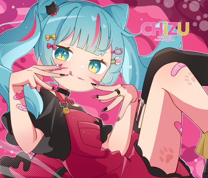 1girl, 421ooouy, absurdres, animal_(vocaloid), artist_name, bandaid, bandaid_on_arm, bandaid_on_leg
